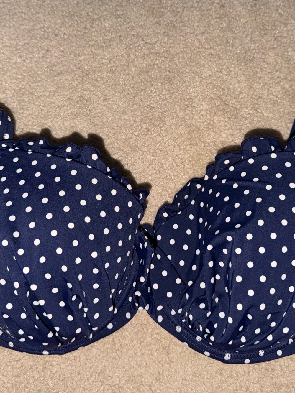 Navy Polka Dot Ruffle Bikini Top - Classic Swim